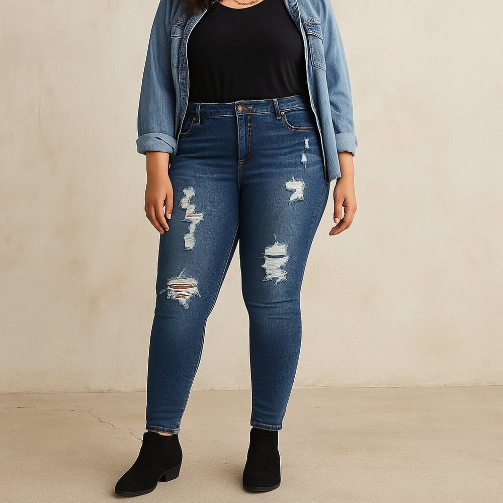 Torrid Distressed Skinny Mid-Rise Medium Wash Jeans Size 18